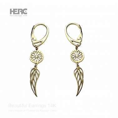 Kolczyki skrzydełka w stylu boho złoto 14K (próba 585)