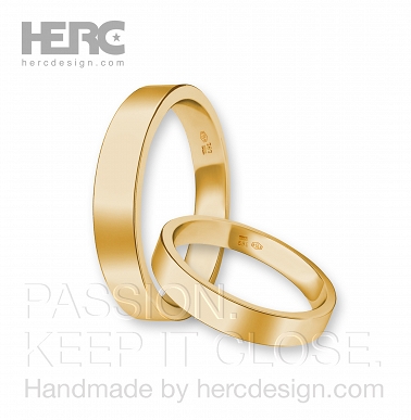 Wedding rings yellow gold 14k (585), flat, 1.5 mm thick