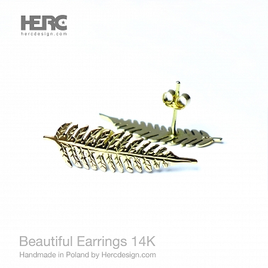 Stud earrings with ferns - 14K gold (585)